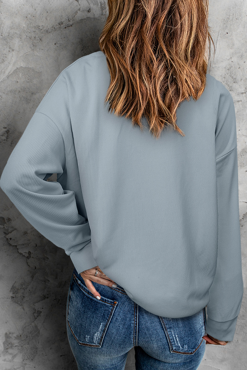 Crew Neck Ribbed Sweatshirt