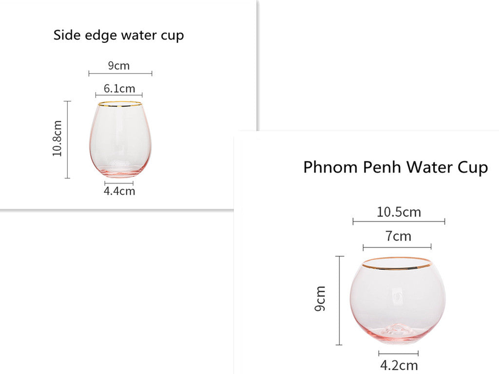 Gold Rim Rose Colored Glass Stemware Barware