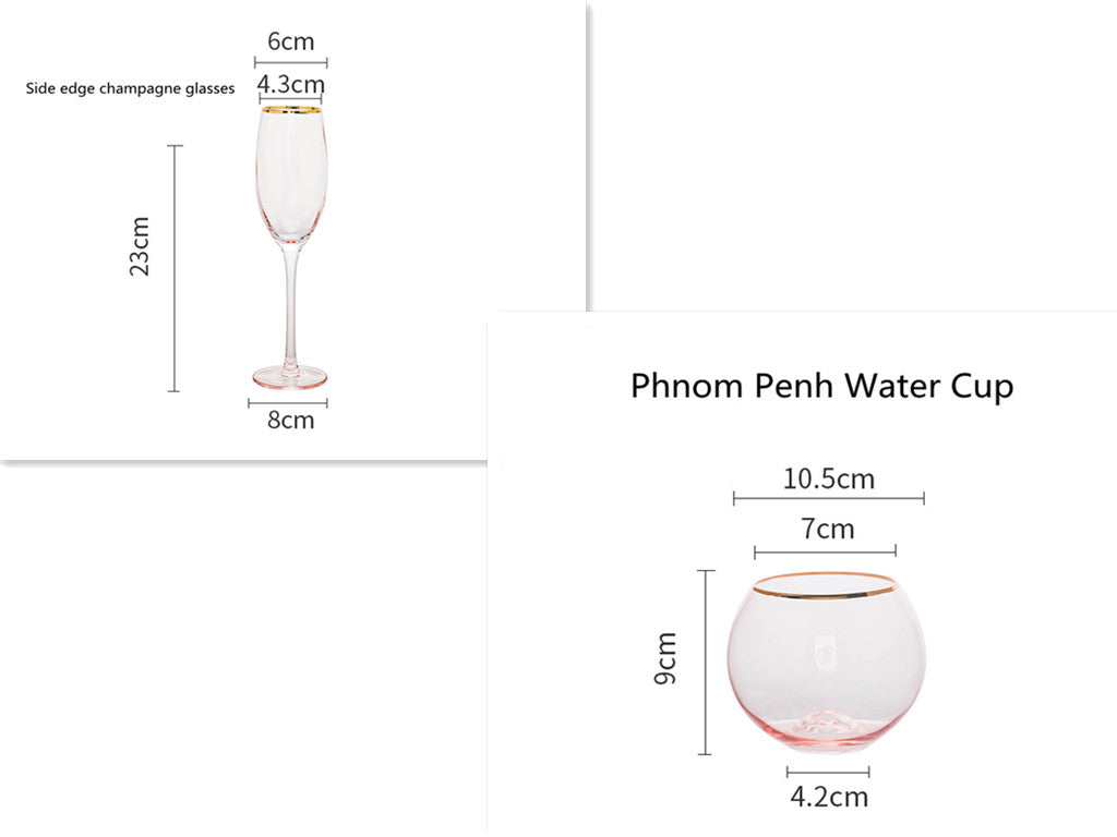 Gold Rim Rose Colored Glass Stemware Barware