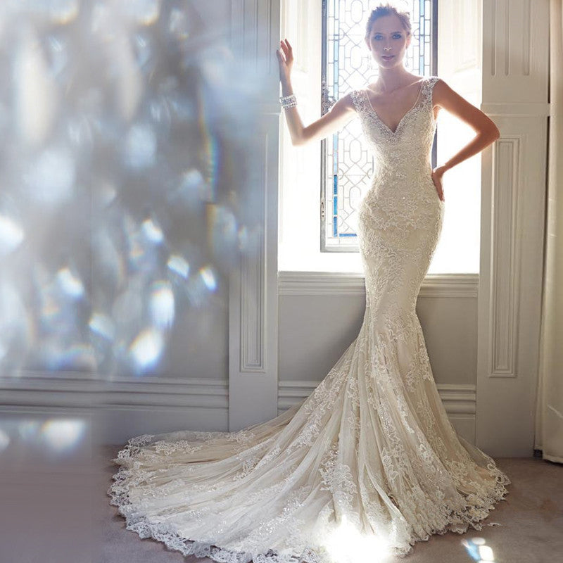 Halter Brigade Wedding Dress ( Seaside Beach Location Mermaid Tail Light Wedding Dress)
