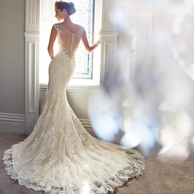 Halter Brigade Wedding Dress ( Seaside Beach Location Mermaid Tail Light Wedding Dress)
