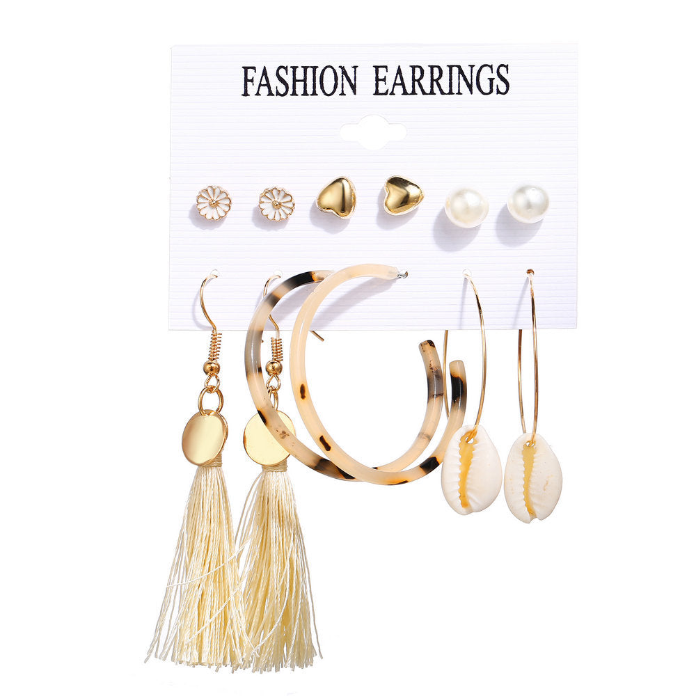 Acrylic Artificial Pearl Circle Tassel Earring Set 6 Pieces Cross Border Earrings