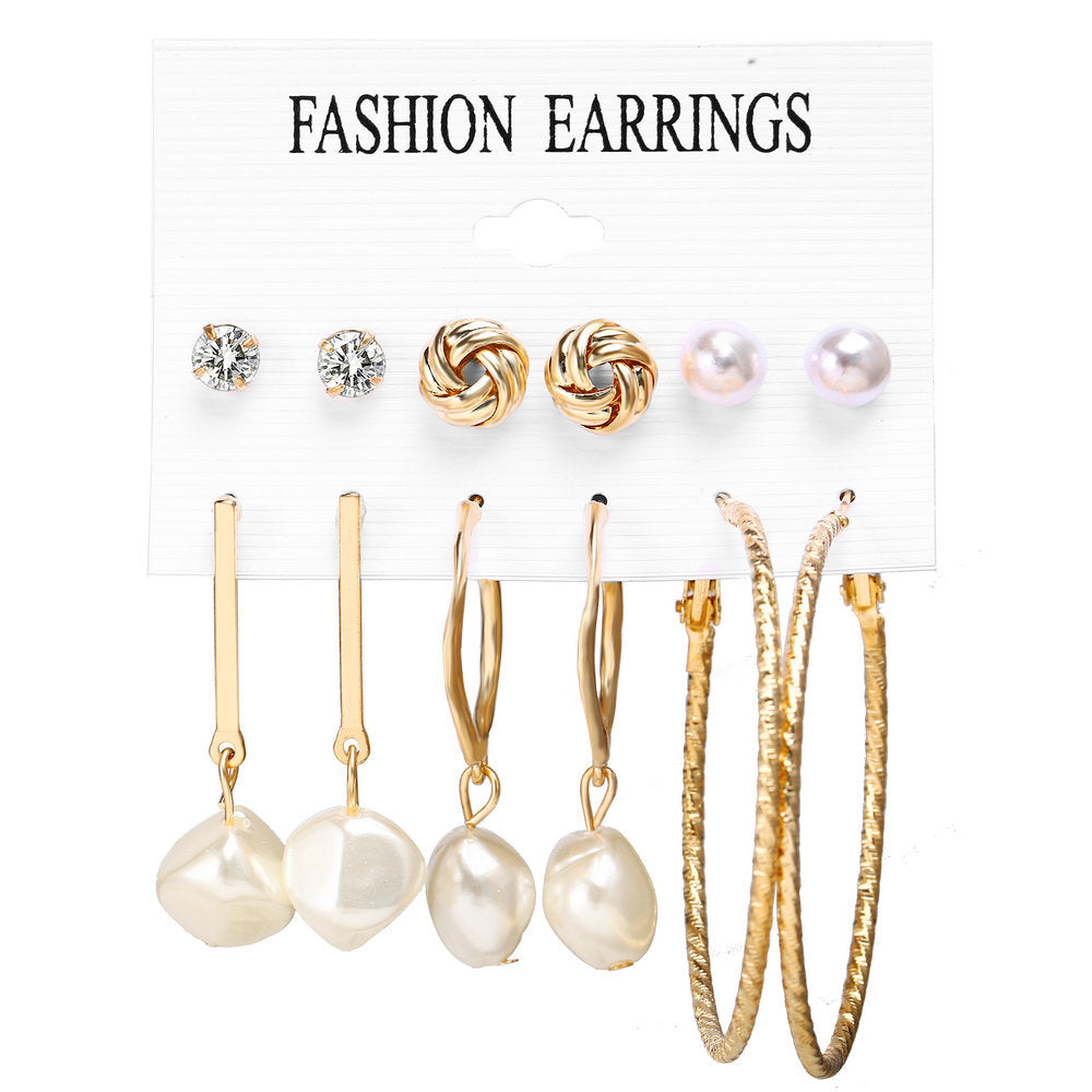 Acrylic Artificial Pearl Circle Tassel Earring Set 6 Pieces Cross Border Earrings