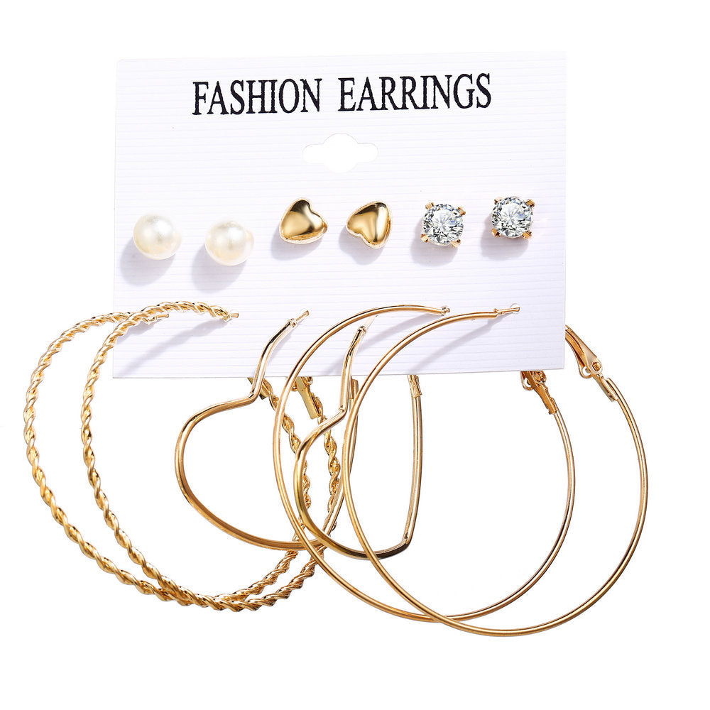 Acrylic Artificial Pearl Circle Tassel Earring Set 6 Pieces Cross Border Earrings