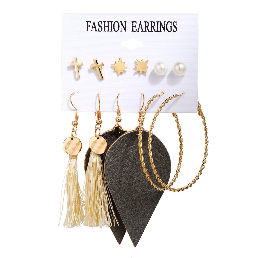 Acrylic Artificial Pearl Circle Tassel Earring Set 6 Pieces Cross Border Earrings