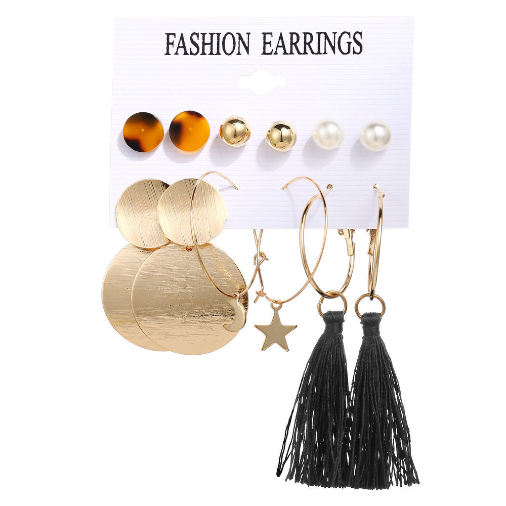 Acrylic Artificial Pearl Circle Tassel Earring Set 6 Pieces Cross Border Earrings