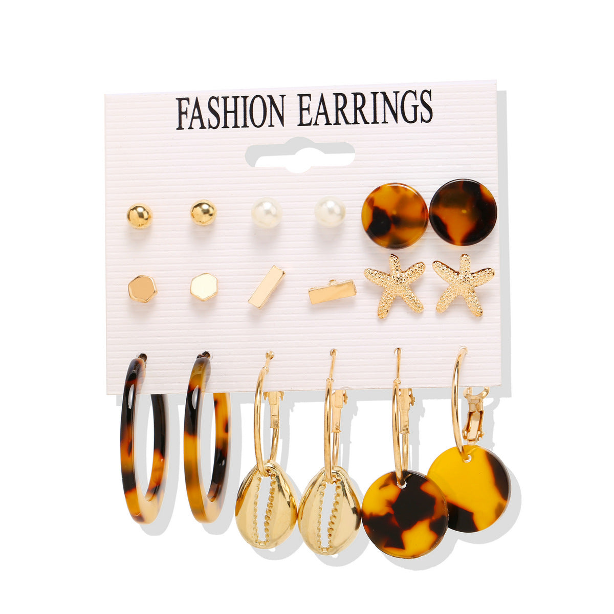 Acrylic Artificial Pearl Circle Tassel Earring Set 6 Pieces Cross Border Earrings
