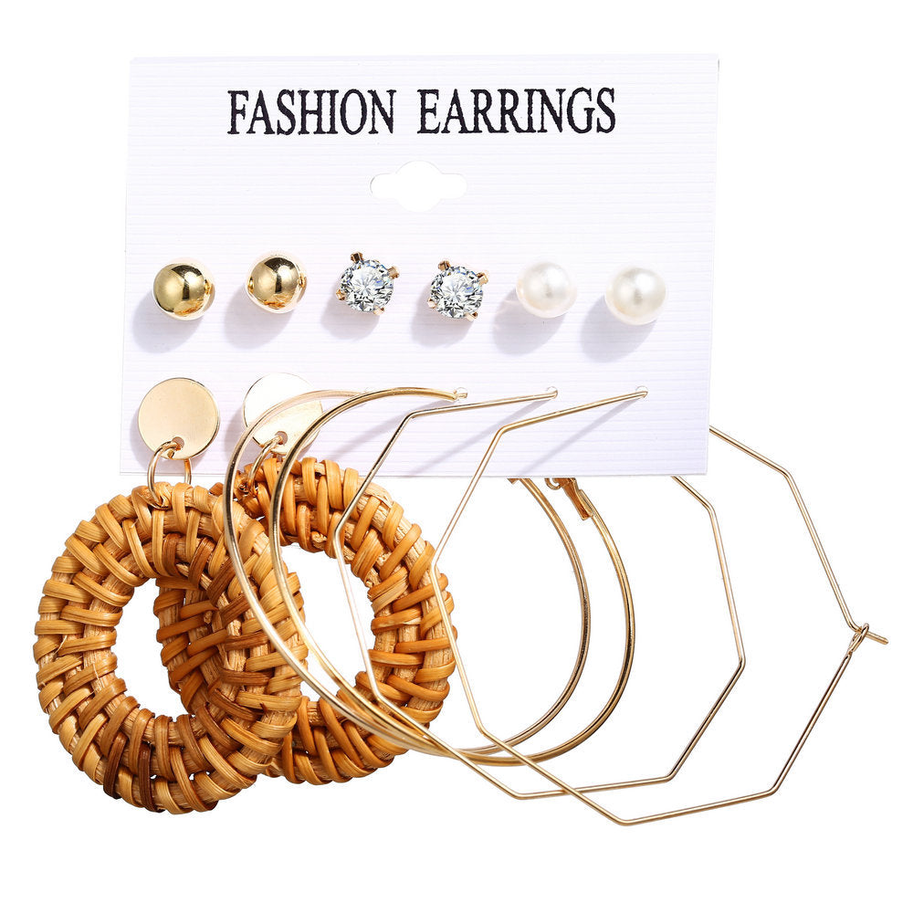Acrylic Artificial Pearl Circle Tassel Earring Set 6 Pieces Cross Border Earrings