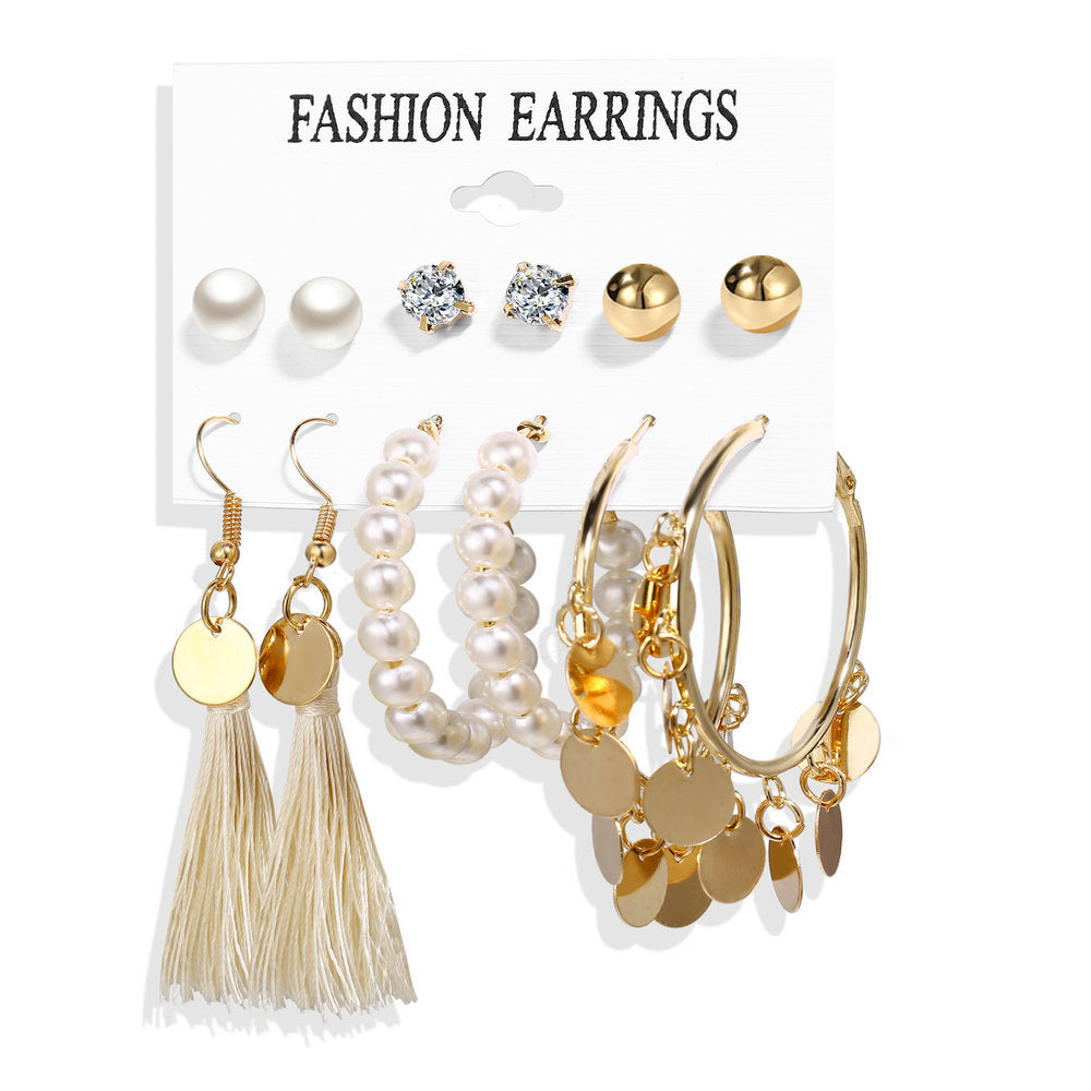 Acrylic Artificial Pearl Circle Tassel Earring Set 6 Pieces Cross Border Earrings