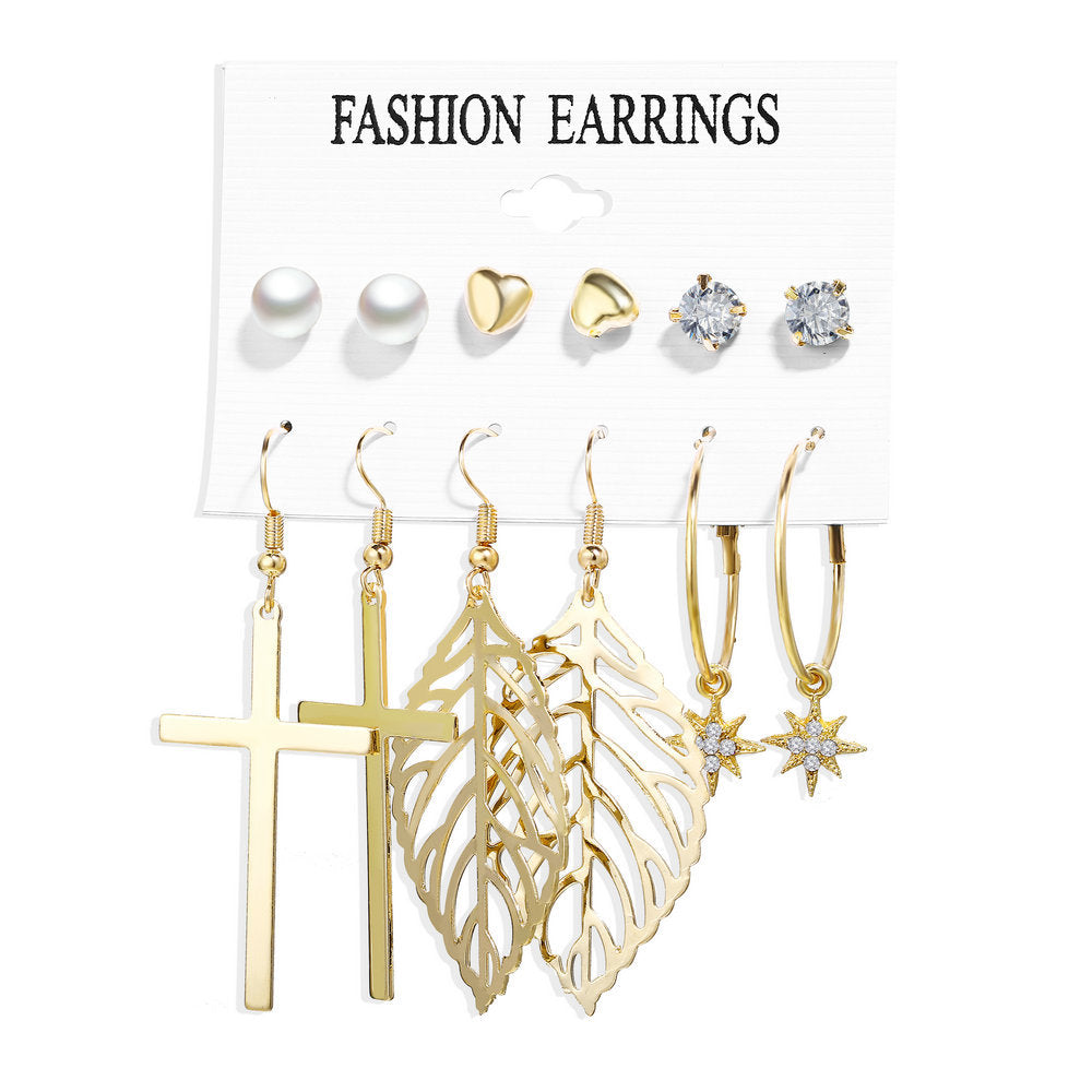 Acrylic Artificial Pearl Circle Tassel Earring Set 6 Pieces Cross Border Earrings