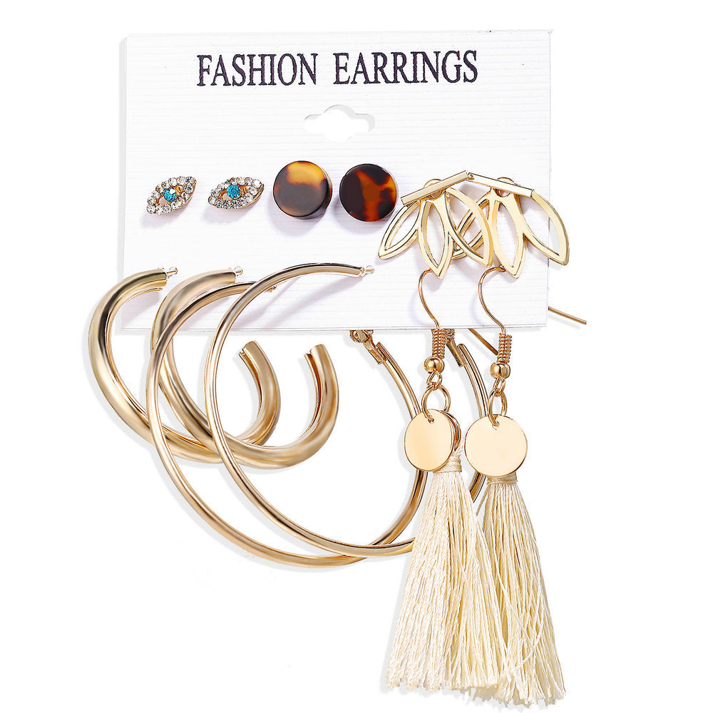 Acrylic Artificial Pearl Circle Tassel Earring Set 6 Pieces Cross Border Earrings