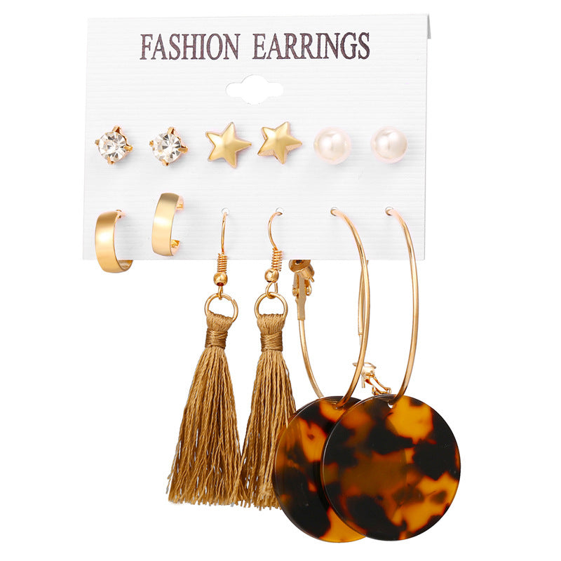 Acrylic Artificial Pearl Circle Tassel Earring Set 6 Pieces Cross Border Earrings