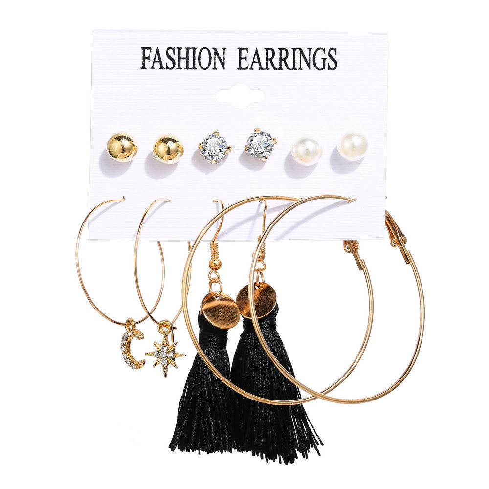 Acrylic Artificial Pearl Circle Tassel Earring Set 6 Pieces Cross Border Earrings
