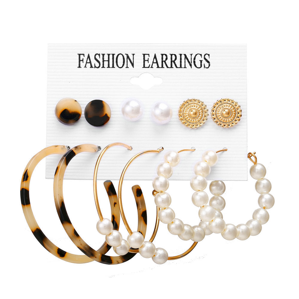 Acrylic Artificial Pearl Circle Tassel Earring Set 6 Pieces Cross Border Earrings