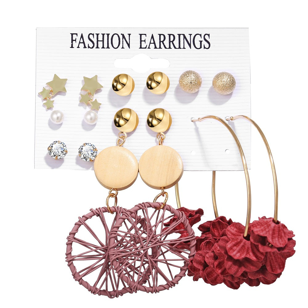 Acrylic Artificial Pearl Circle Tassel Earring Set 6 Pieces Cross Border Earrings