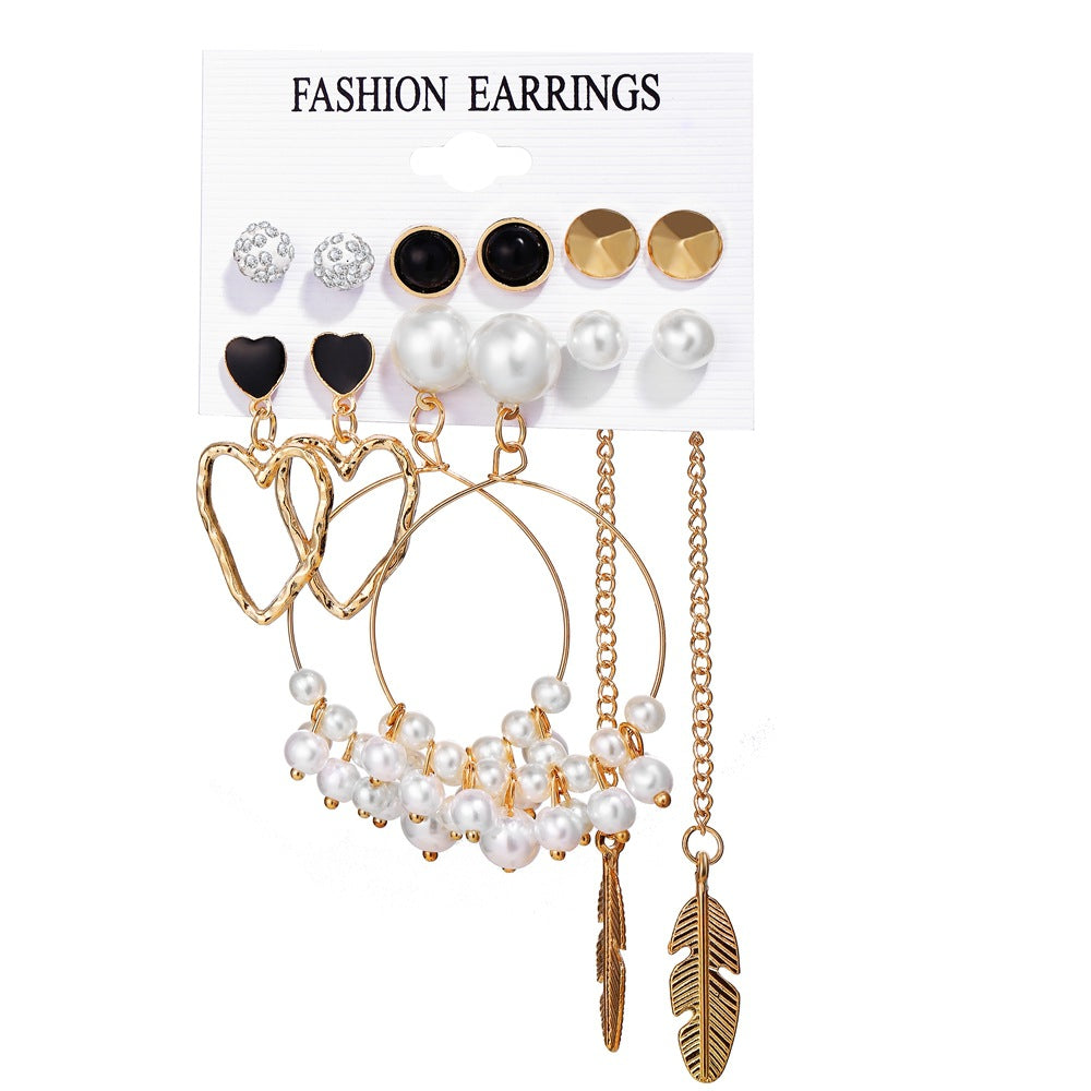 Acrylic Artificial Pearl Circle Tassel Earring Set 6 Pieces Cross Border Earrings