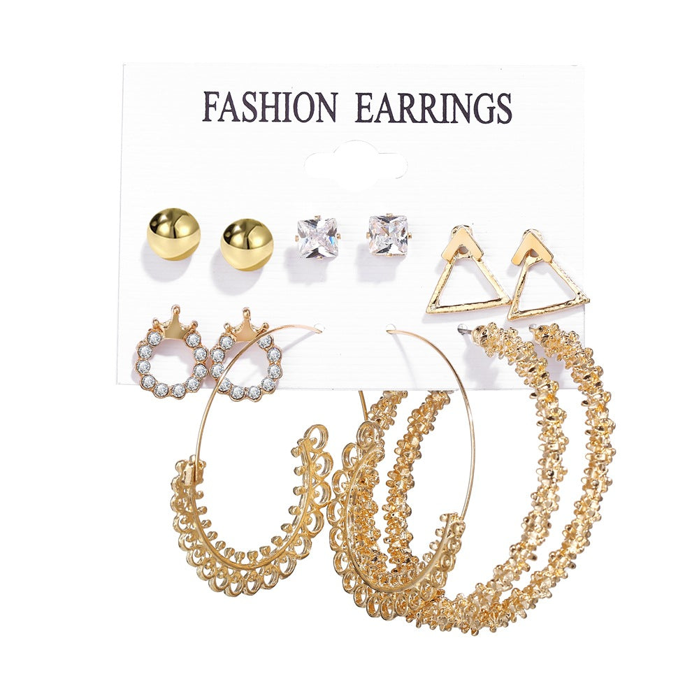Acrylic Artificial Pearl Circle Tassel Earring Set 6 Pieces Cross Border Earrings