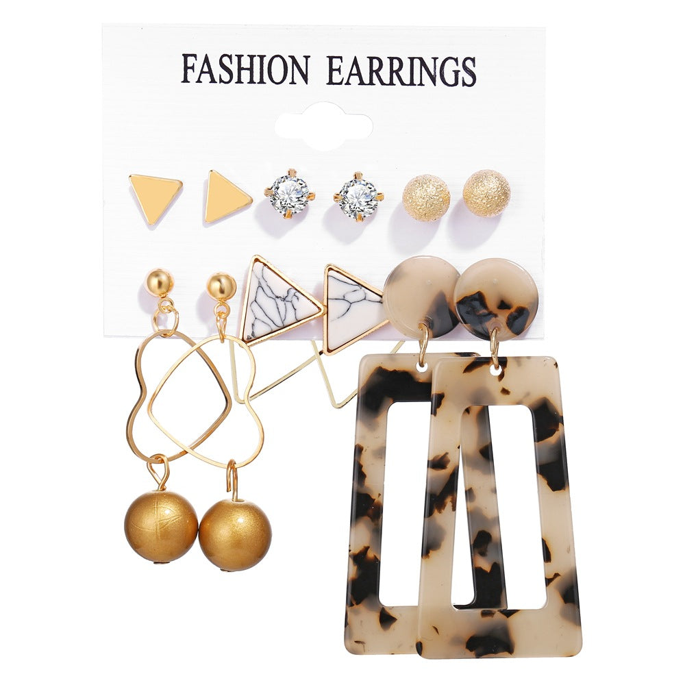 Acrylic Artificial Pearl Circle Tassel Earring Set 6 Pieces Cross Border Earrings