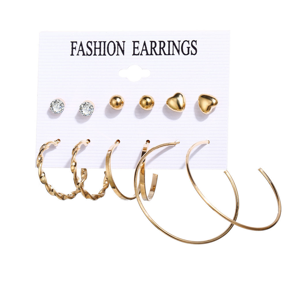 Acrylic Artificial Pearl Circle Tassel Earring Set 6 Pieces Cross Border Earrings
