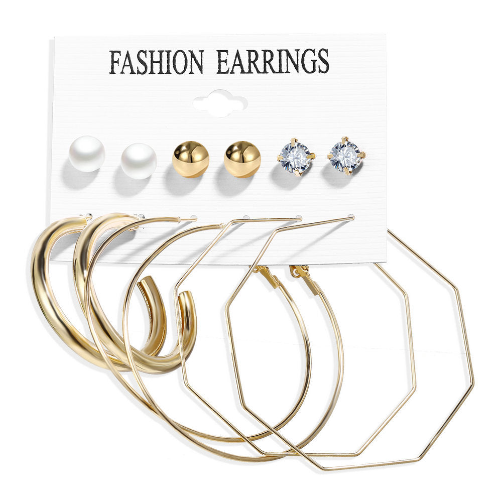 Acrylic Artificial Pearl Circle Tassel Earring Set 6 Pieces Cross Border Earrings