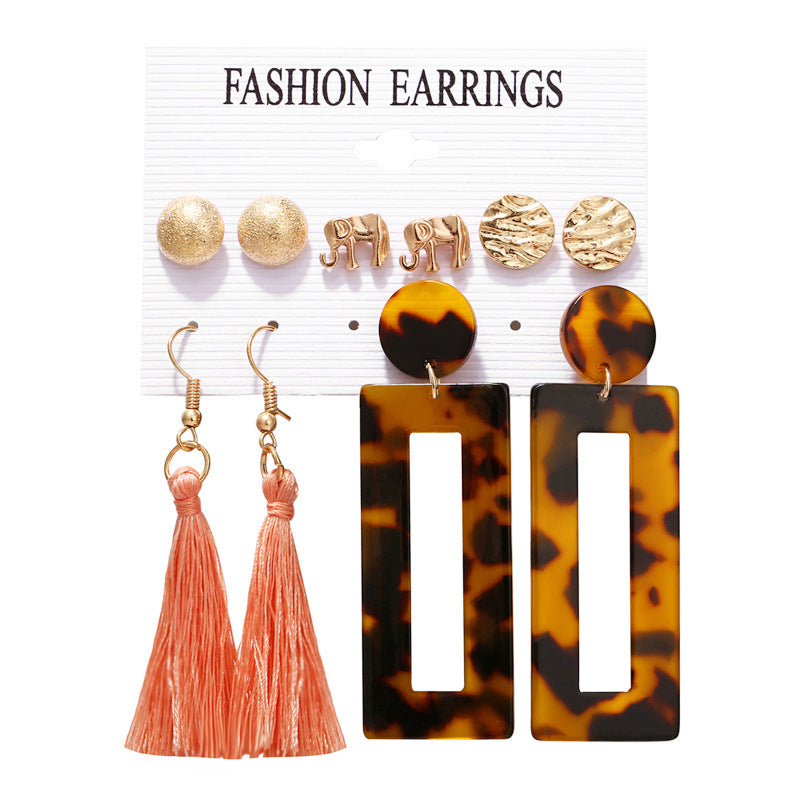 Acrylic Artificial Pearl Circle Tassel Earring Set 6 Pieces Cross Border Earrings