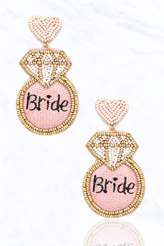 "Bride" Beaded Ring Fabric Post Drop Earrings