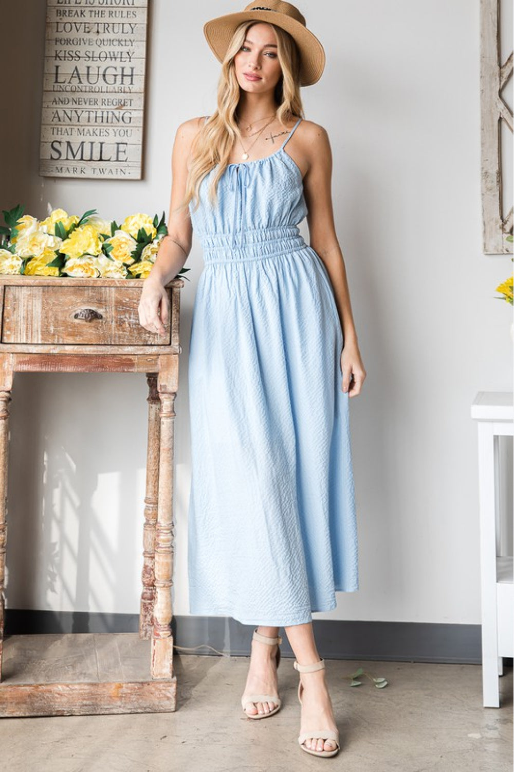 HEYSON French Riviera Textured Woven Sleeveless Dress