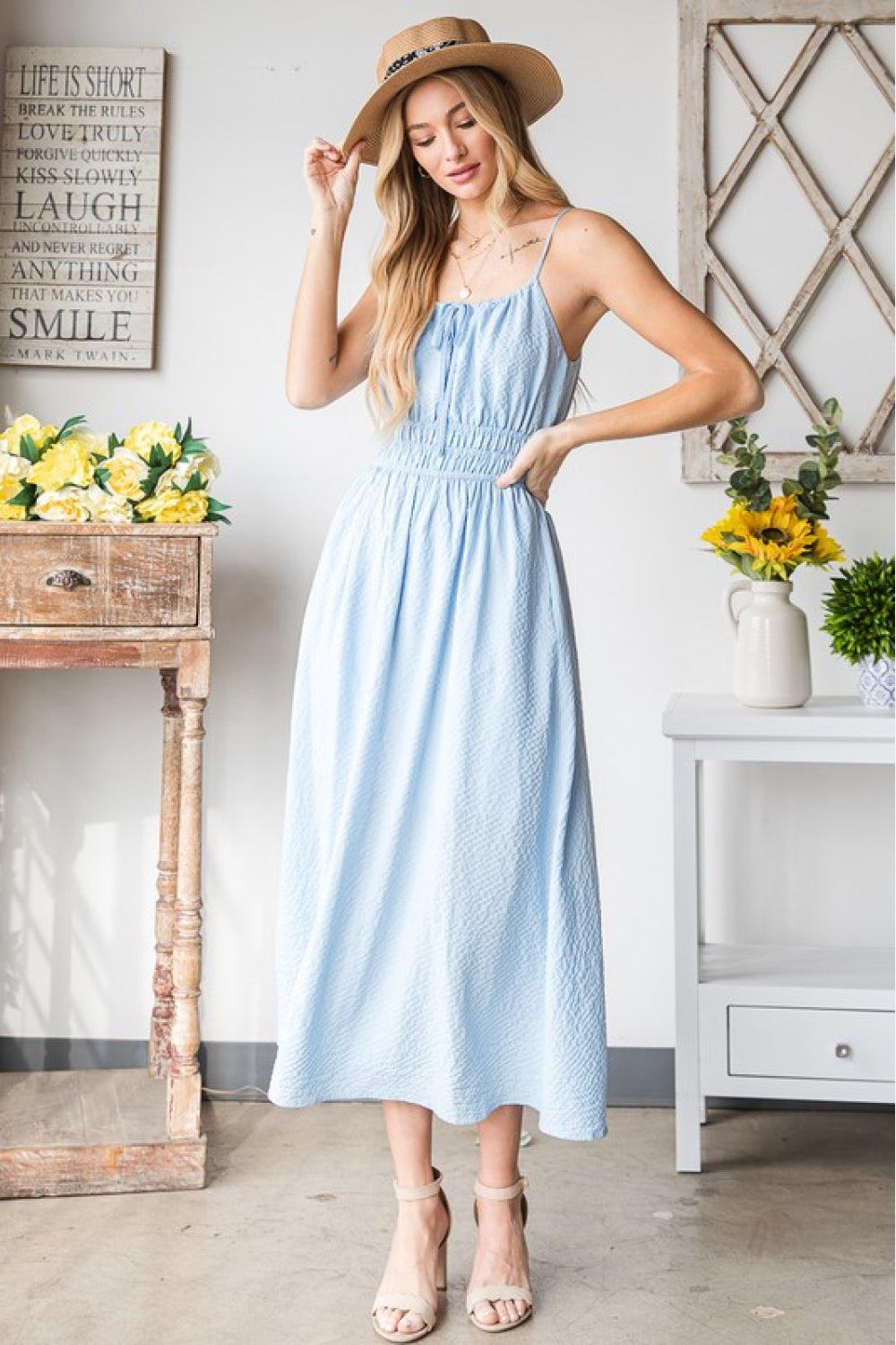 HEYSON French Riviera Textured Woven Sleeveless Dress