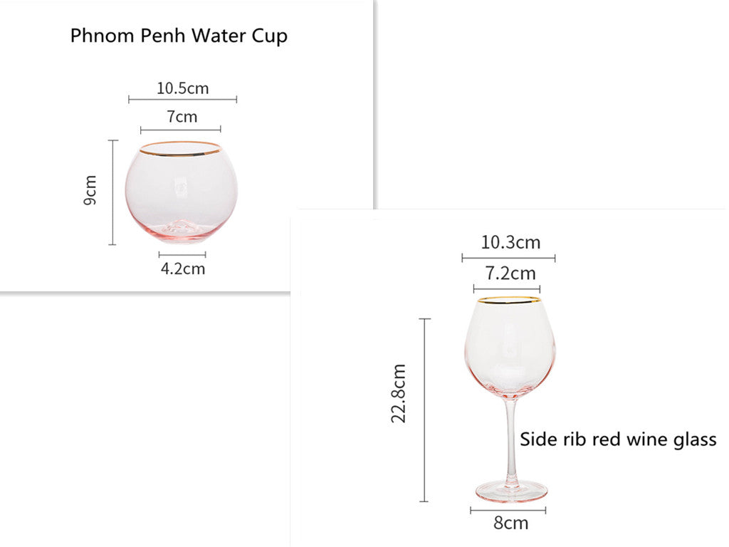 Gold Rim Rose Colored Glass Stemware Barware
