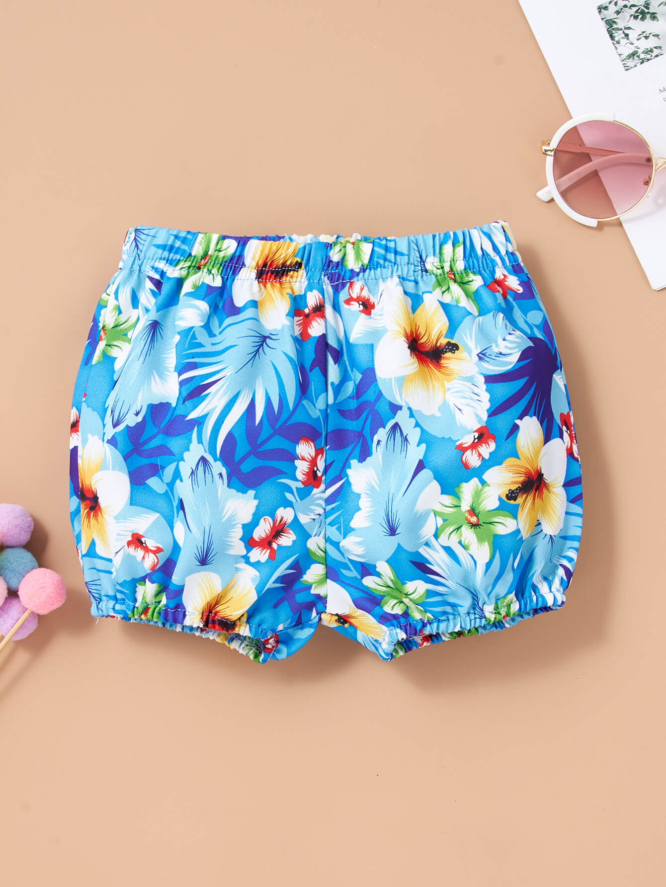 Baby Girl One-Shoulder Ruffled Top and Floral Shorts Set