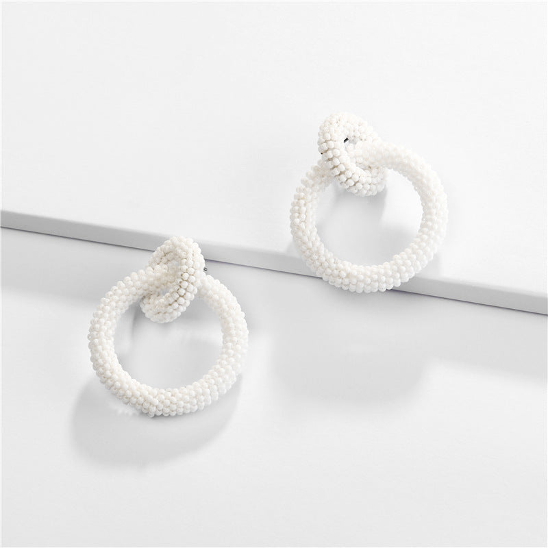 Round Rice Bead Woven Autumn And Winter Color Earrings