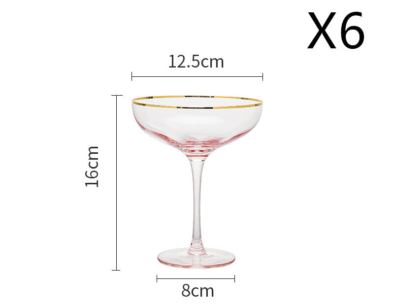 Gold Rim Rose Colored Glass Stemware Barware