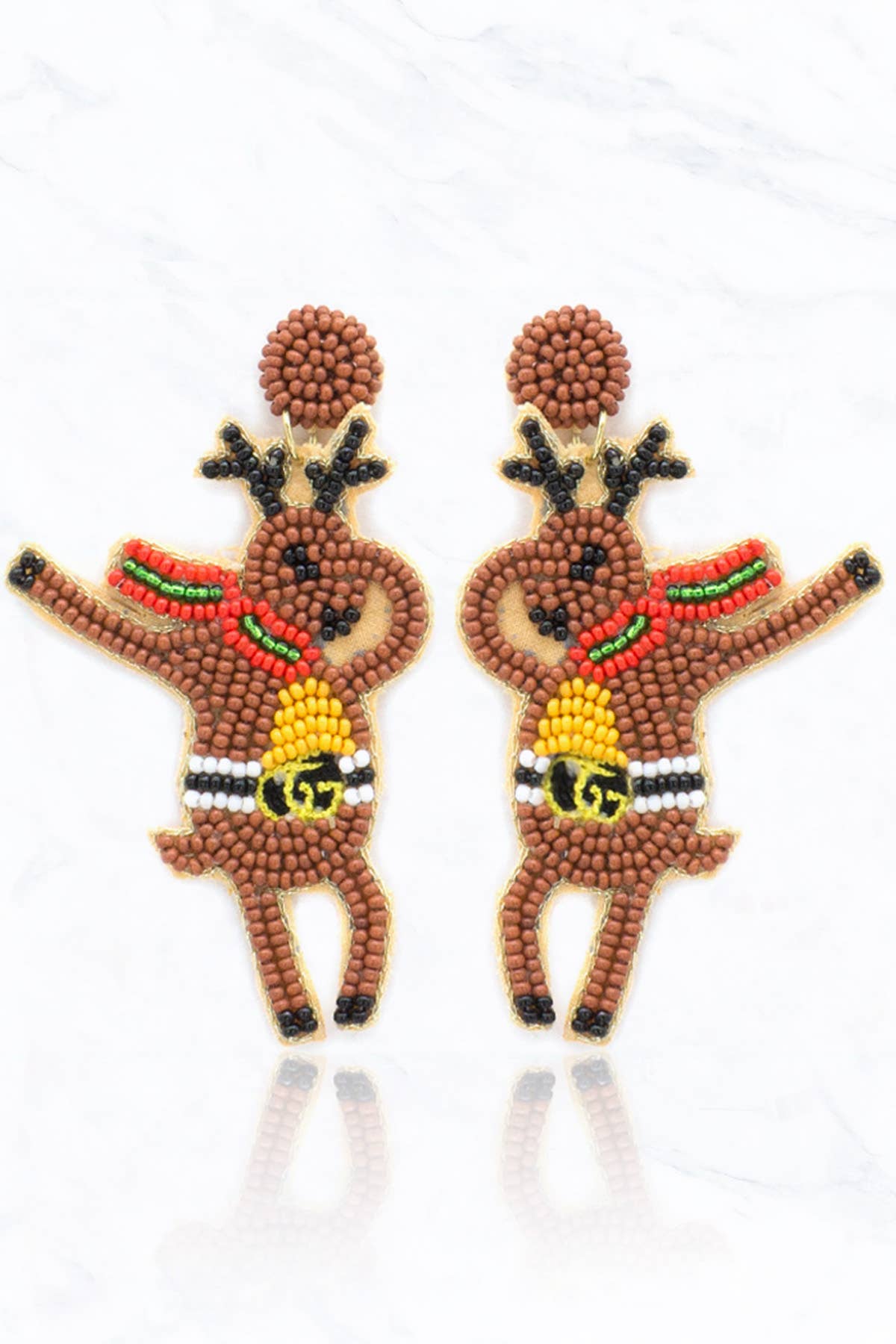 Beaded Dabbing Rudolph Earrings