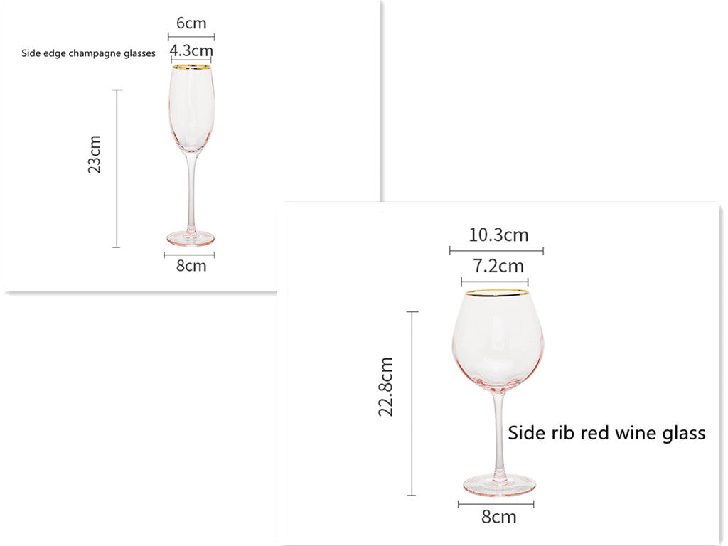 Gold Rim Rose Colored Glass Stemware Barware