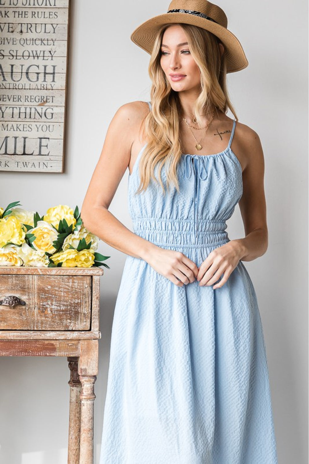 HEYSON French Riviera Textured Woven Sleeveless Dress