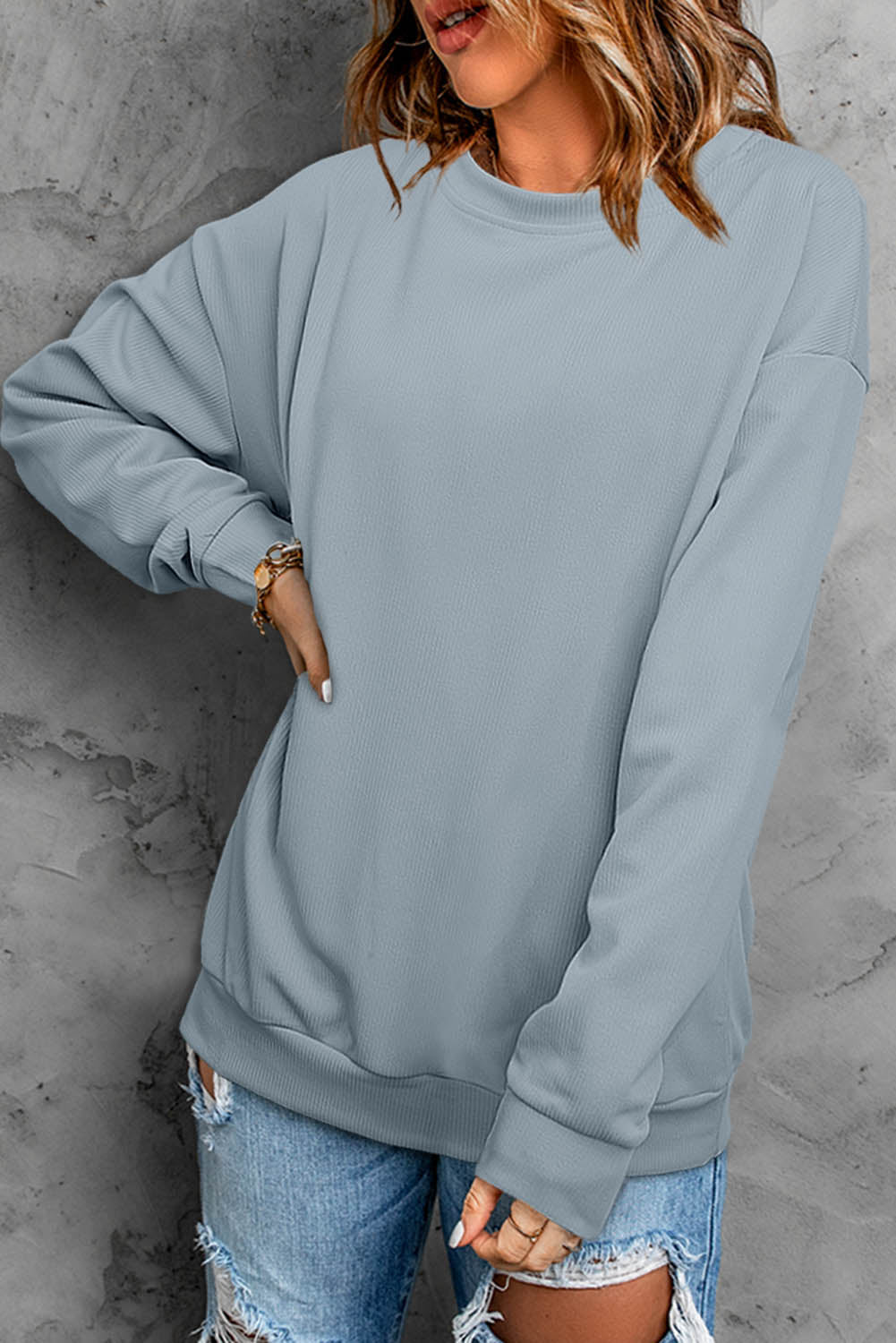 Crew Neck Ribbed Sweatshirt