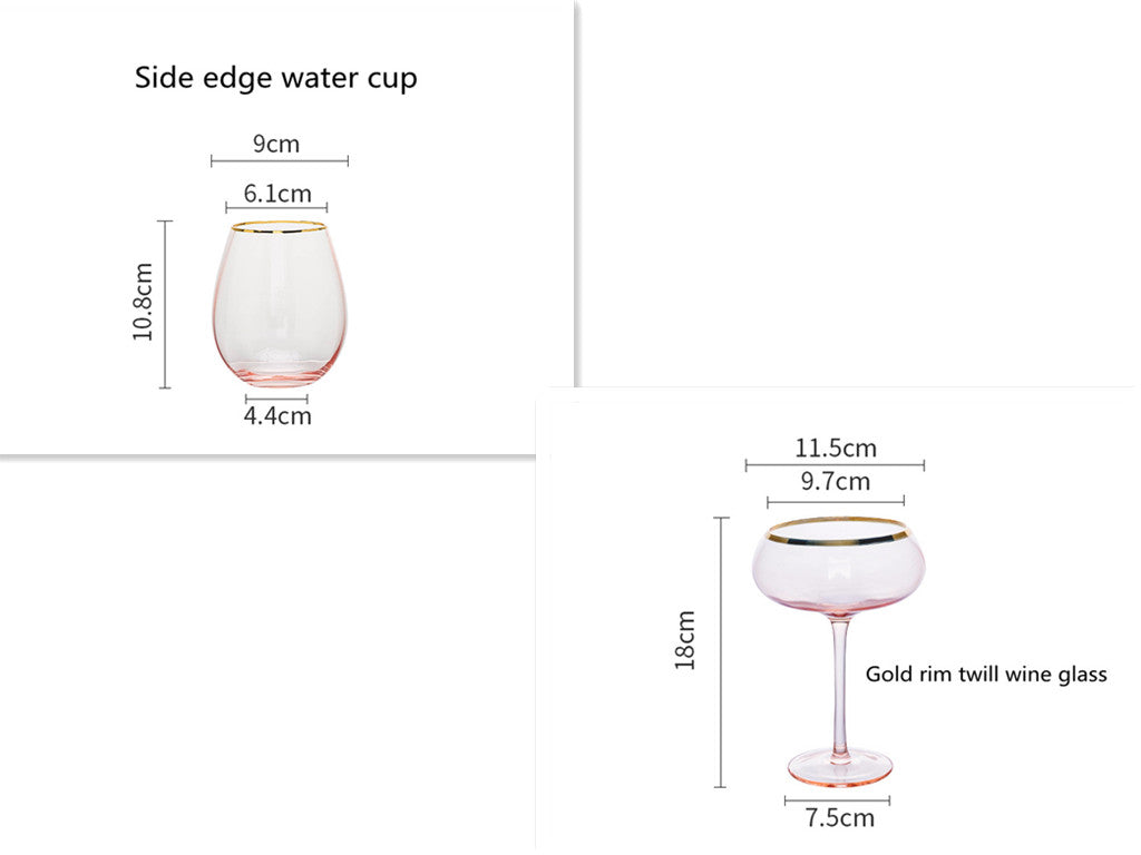 Gold Rim Rose Colored Glass Stemware Barware