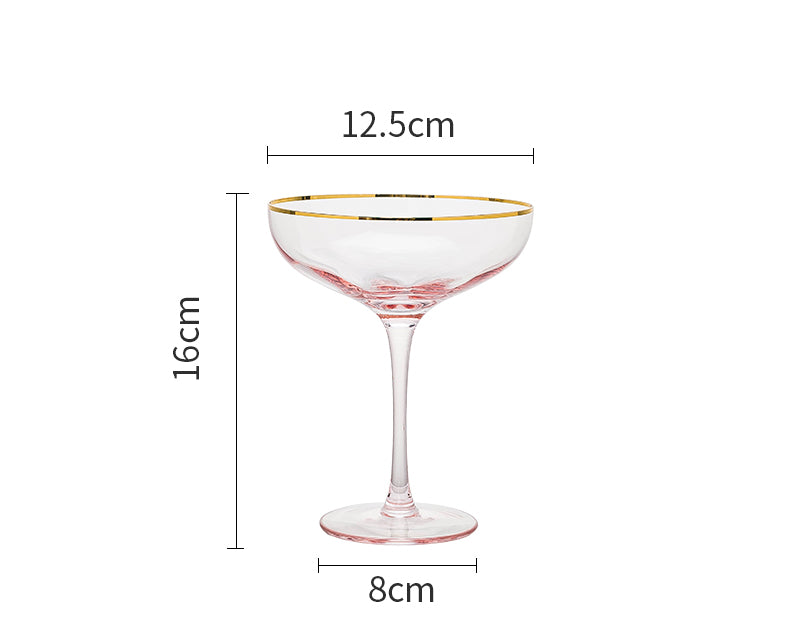 Gold Rim Rose Colored Glass Stemware Barware