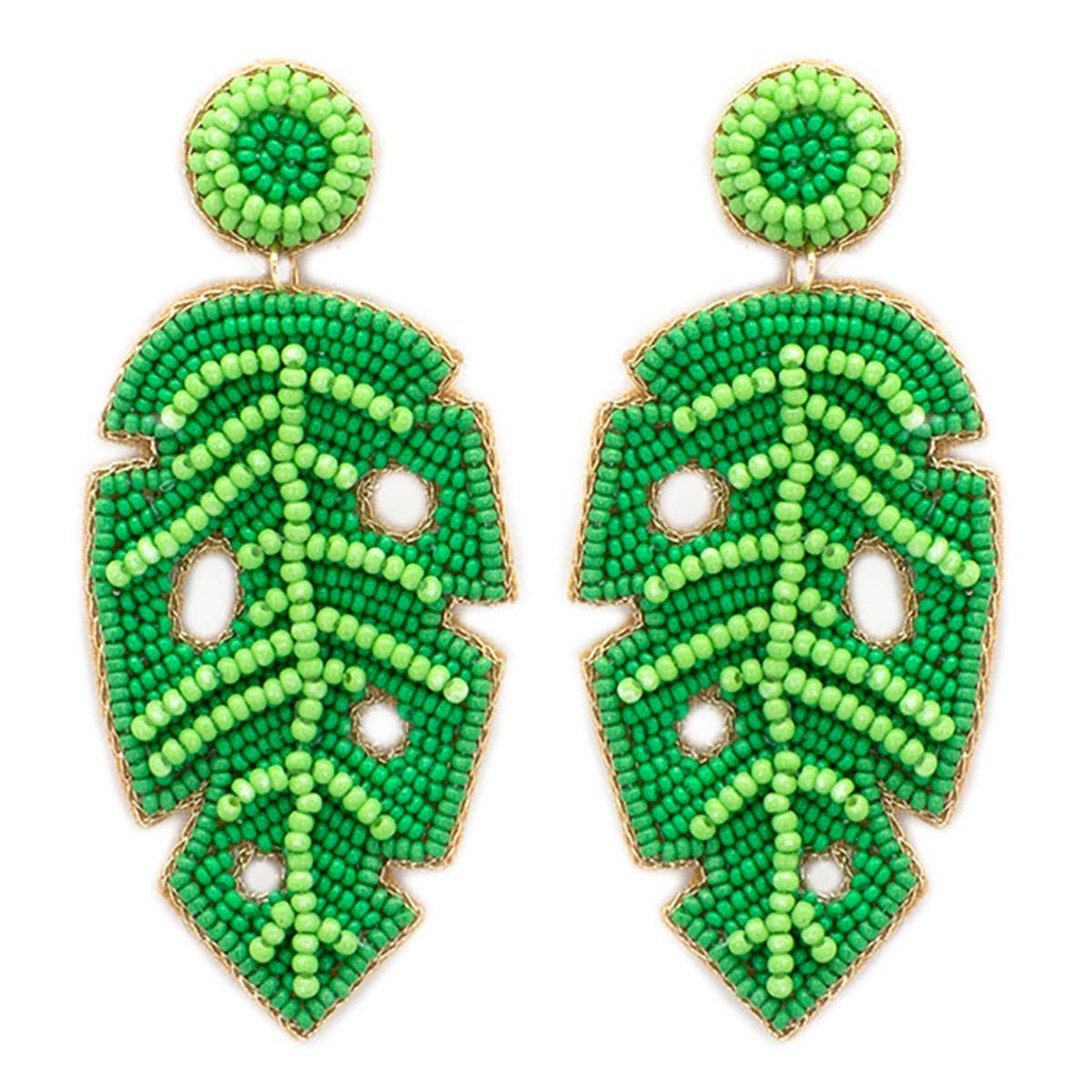 Beaded Leaf Post Drop Earrings