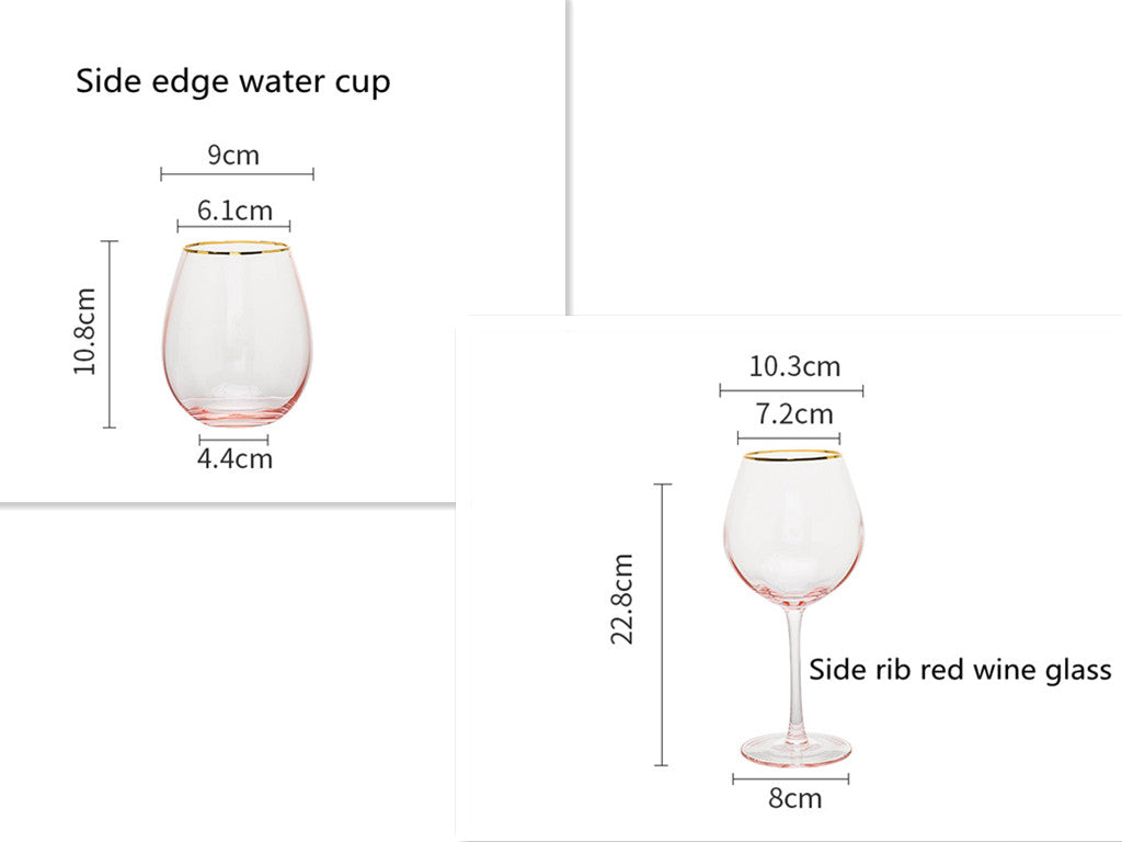Gold Rim Rose Colored Glass Stemware Barware