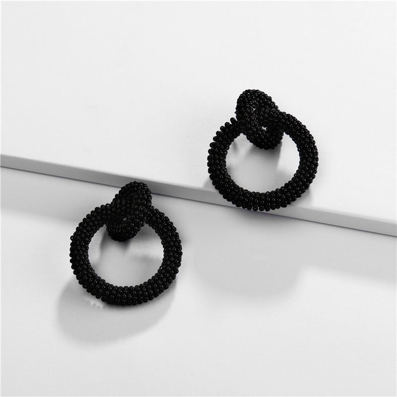 Round Rice Bead Woven Autumn And Winter Color Earrings