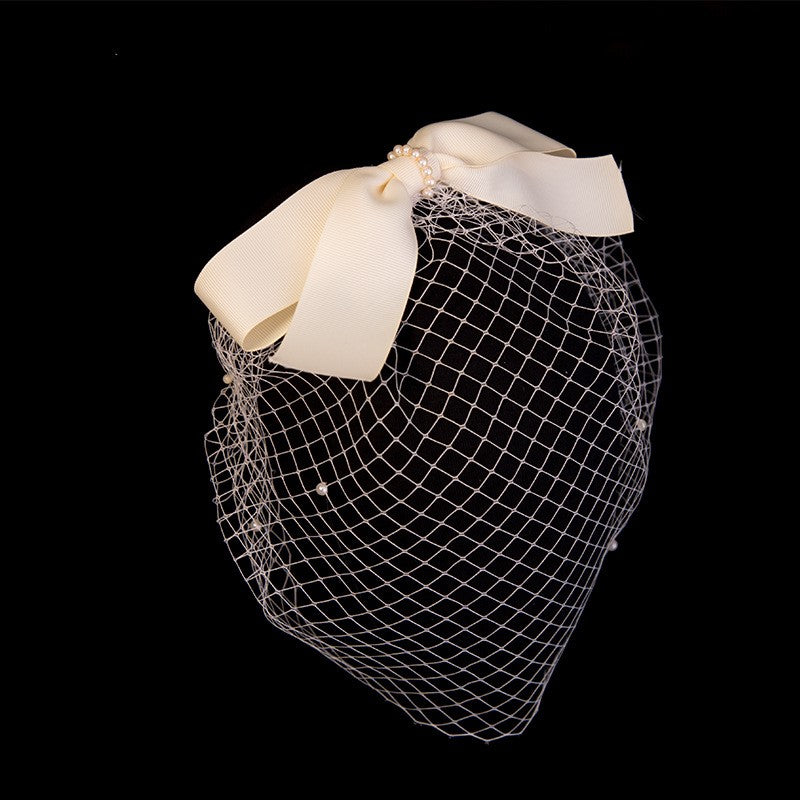 Vintage Bridal Cage Veil with Pearls and Bow
