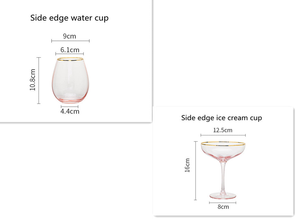 Gold Rim Rose Colored Glass Stemware Barware