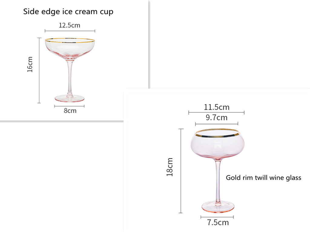 Gold Rim Rose Colored Glass Stemware Barware