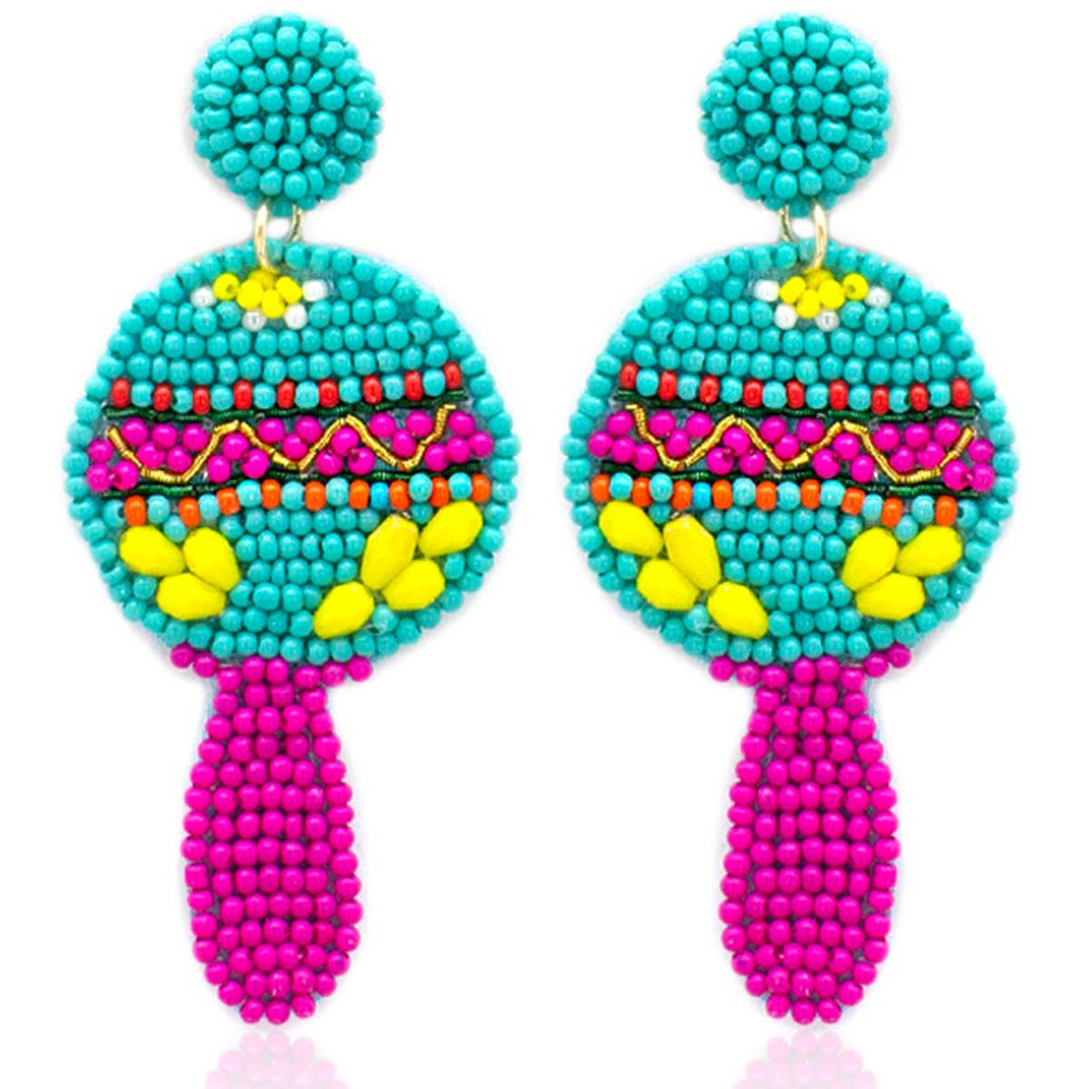 Beaded Paddle Moroccan Drums Cinco de Mayo Post Earrings