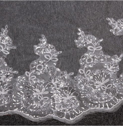 Long Veil Single Layer Sequin Lace Wedding Accessories Decorative Veil