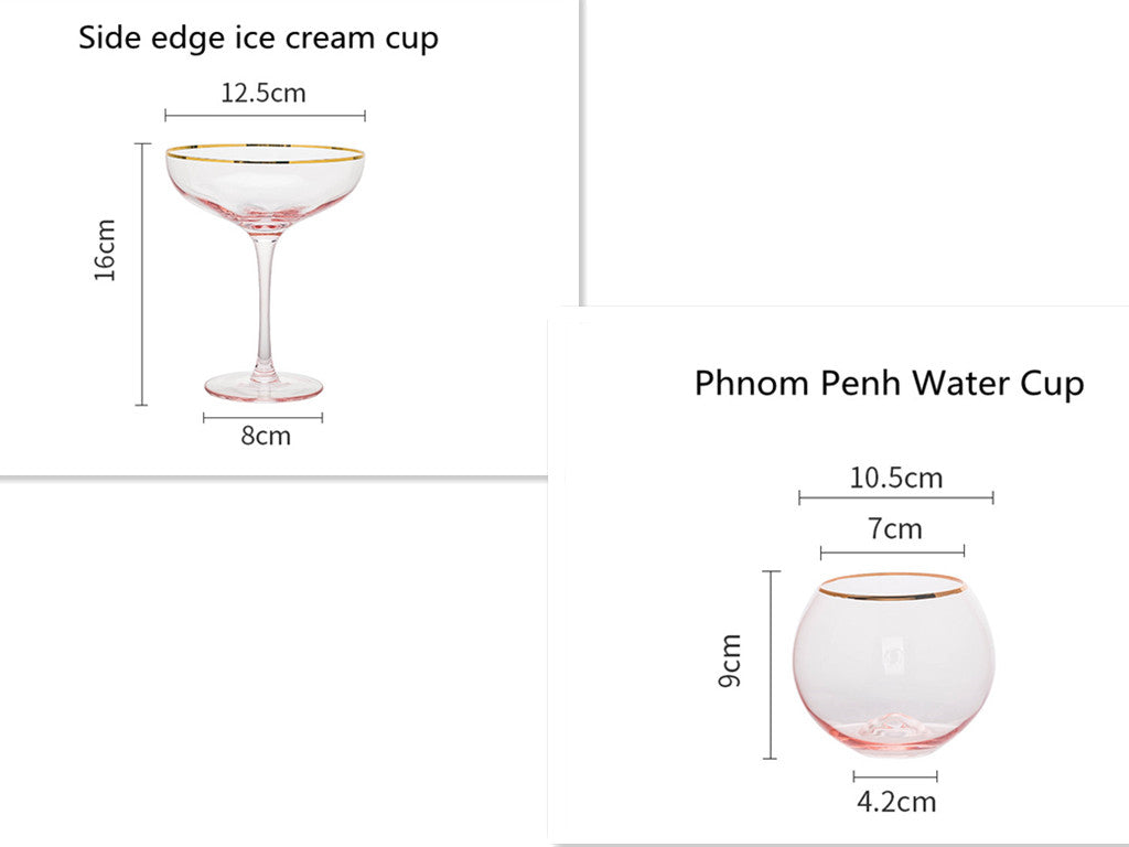 Gold Rim Rose Colored Glass Stemware Barware