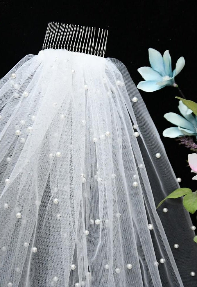 Luxury Tulle Bridal Veil with Pearls