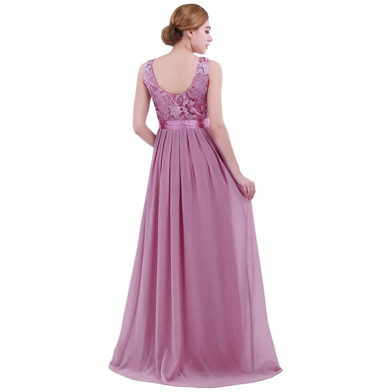 Women's Long Dress Sleeveless Lace Embroidered Chiffon Bridesmaid Dresses Pageant Wedding Party Dress Vestidos Robe De Soiree