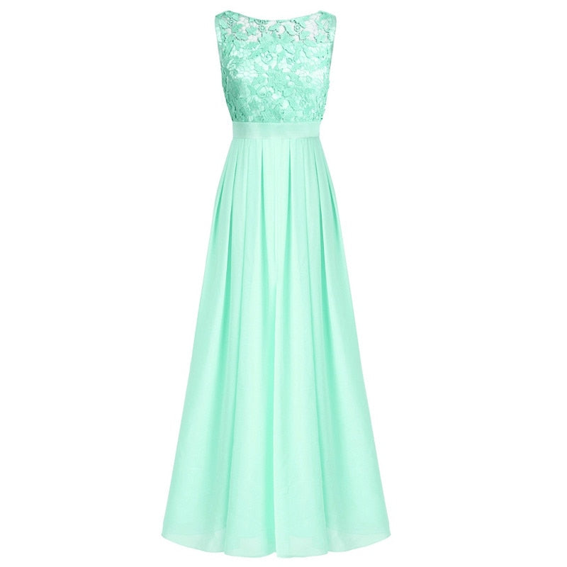 Women's Long Dress Sleeveless Lace Embroidered Chiffon Bridesmaid Dresses Pageant Wedding Party Dress Vestidos Robe De Soiree